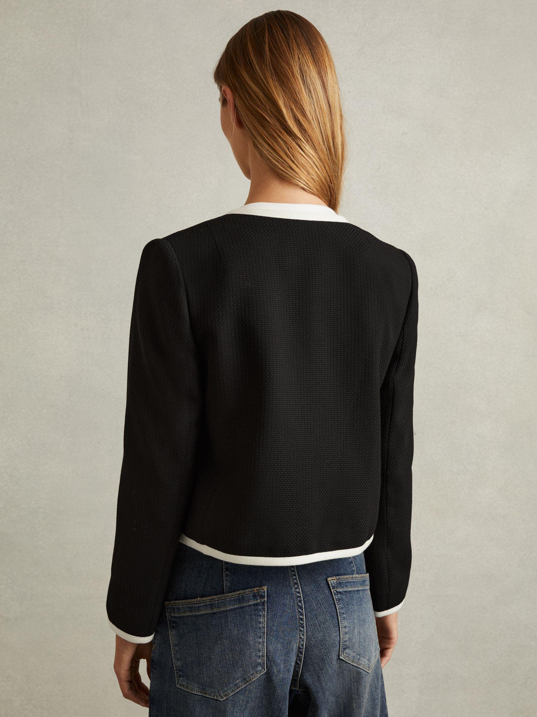 Wool Blend Contrast Trim Jacket in Black Product Image