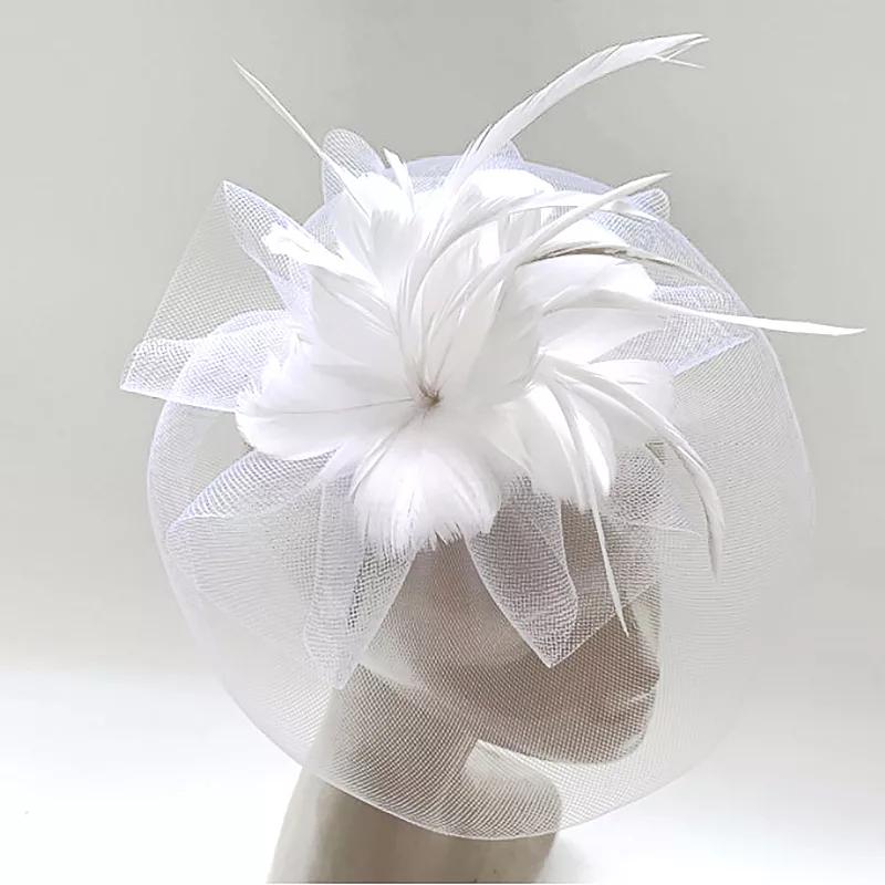 Women's Bellisima Feather Flower Net Fascinator, White Product Image