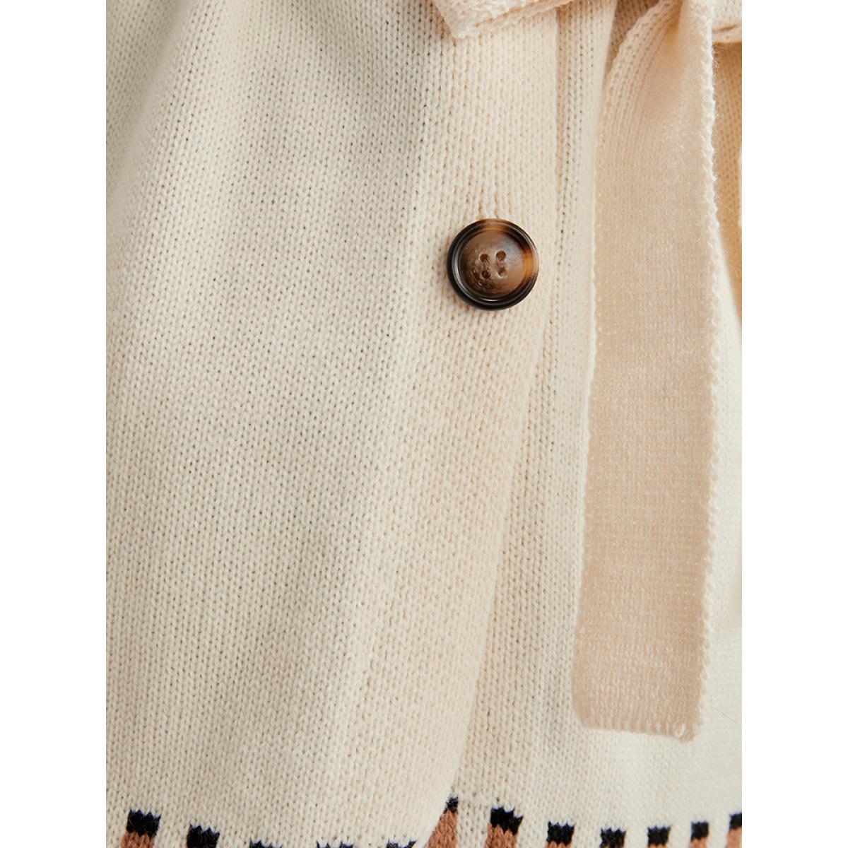 Plus Size Fair Isle Pointelle Knit Belted Jacquard Button Front Cardigan Multicolor Women Casual Loose Long Sleeve Dailywear Cardigans BloomChic 22-24/3X Product Image