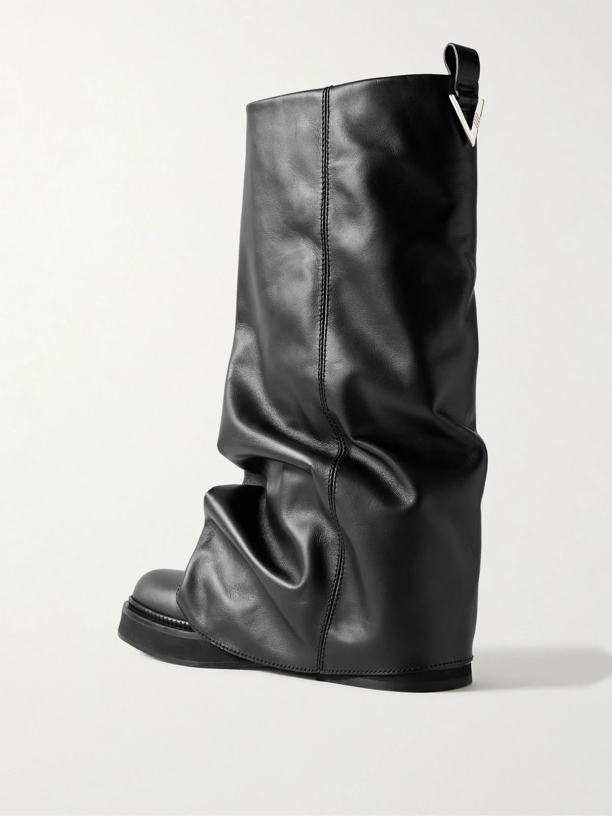 ATTICO Robin Layered Leather Knee Boots In Black Product Image