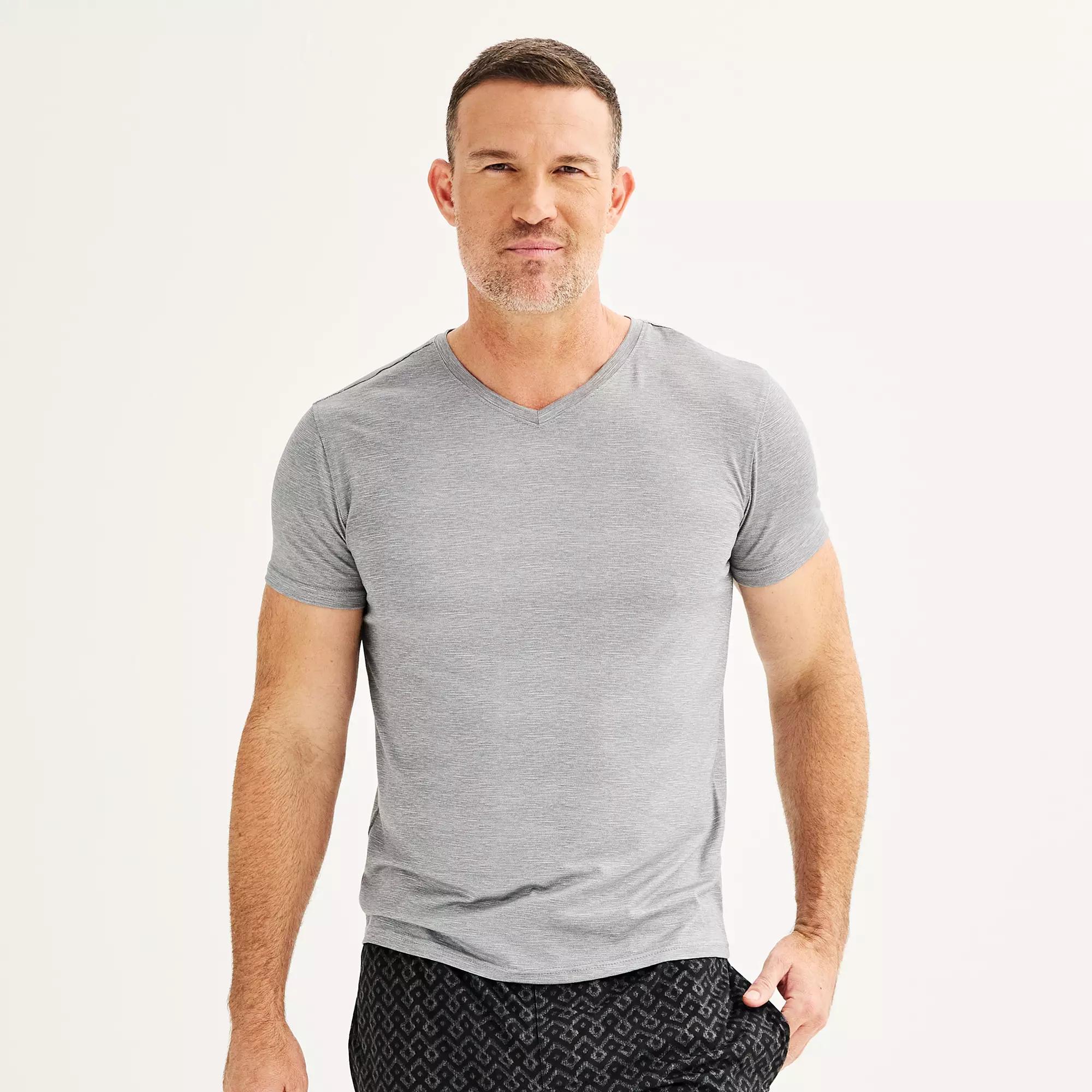 Men's Sonoma Goods For Life® Supersoft V-Neck Pajama Shirt, Size: Medium, Light Grey Space Dye Product Image