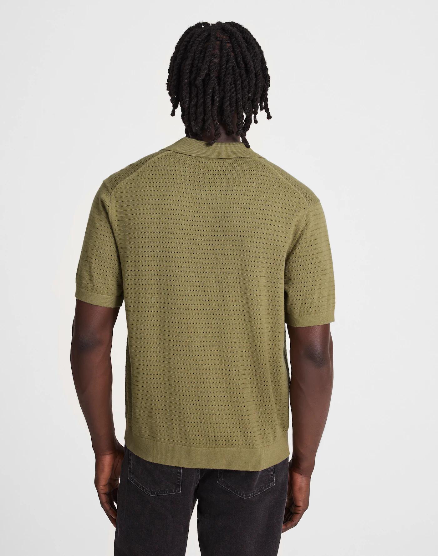 Pointelle-Stitch Johnny-Collar Sweater Polo Product Image