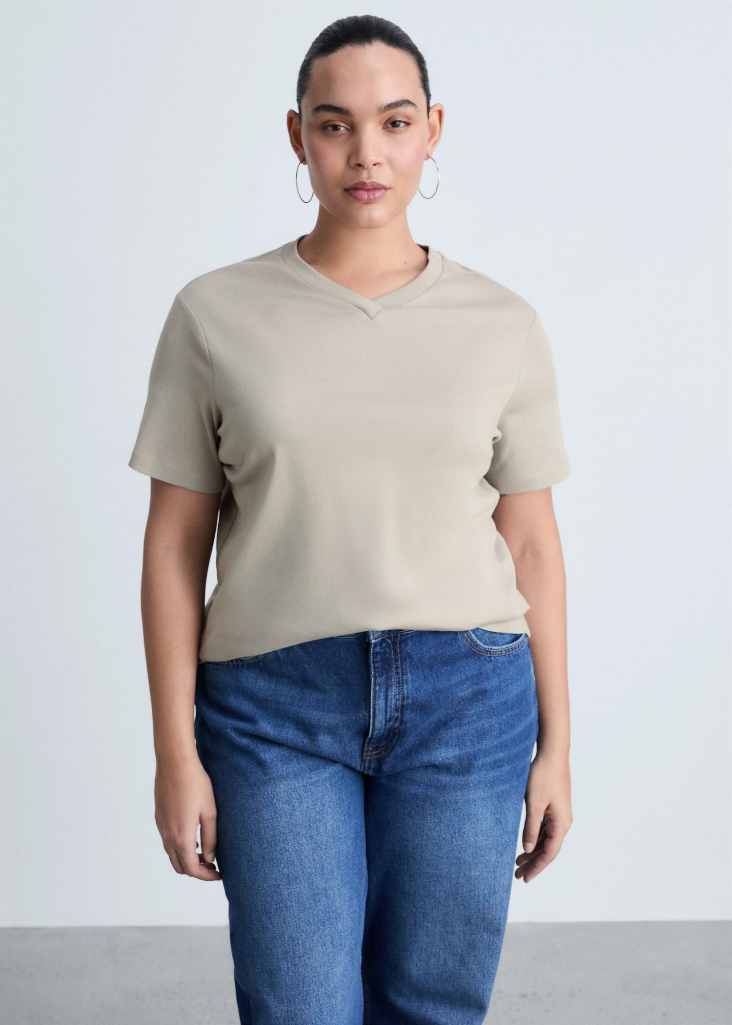V-neck cotton T-shirt - Women | MANGO USA Product Image