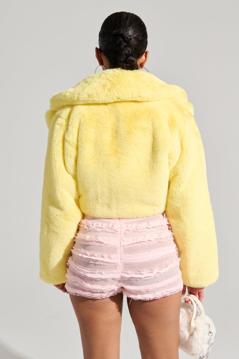 POPPY CROPPED FUR COAT IN YELLOW Product Image
