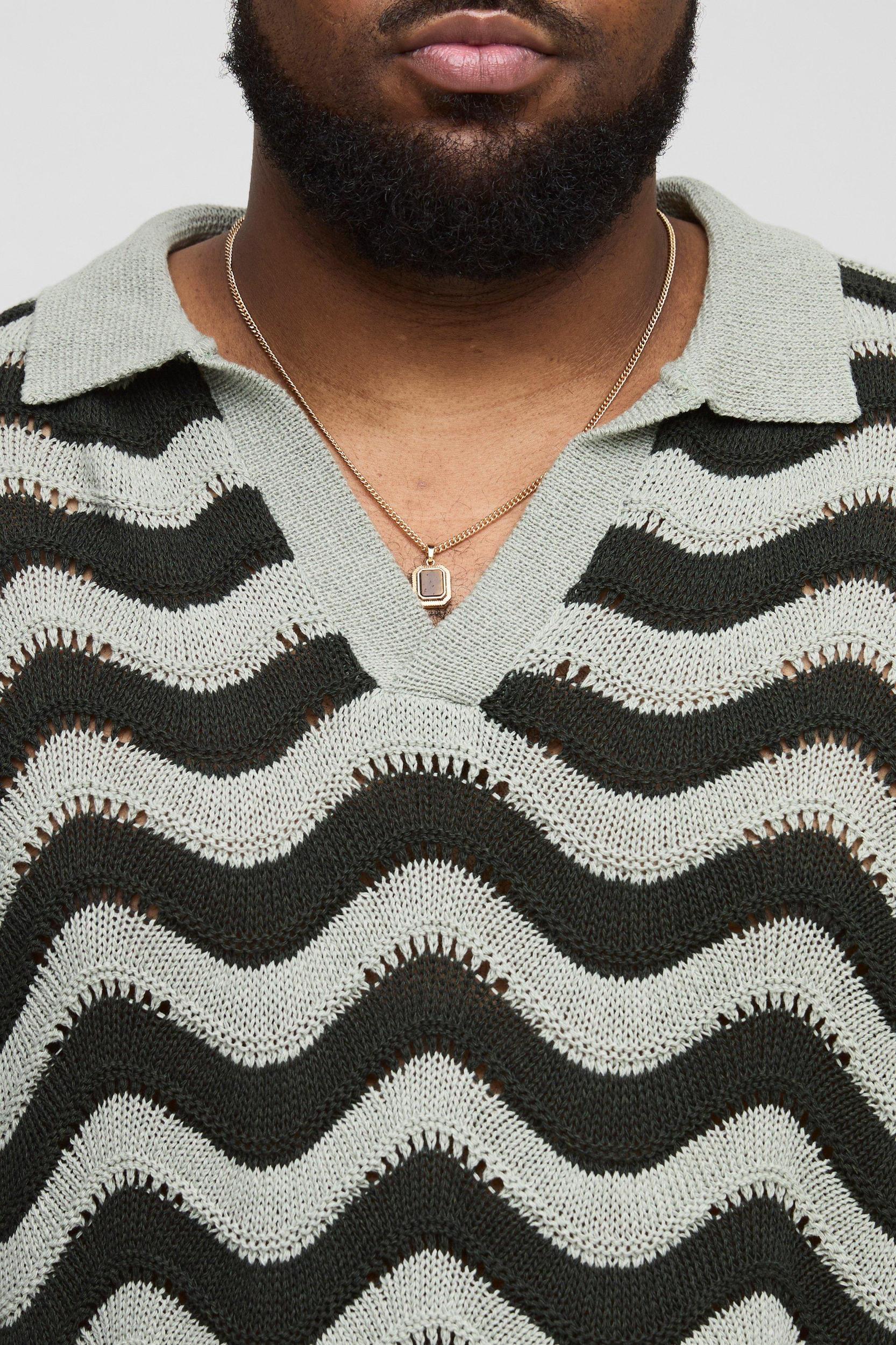 Plus Boxy Oversized Abstract Knit Polo | boohooMAN USA Product Image