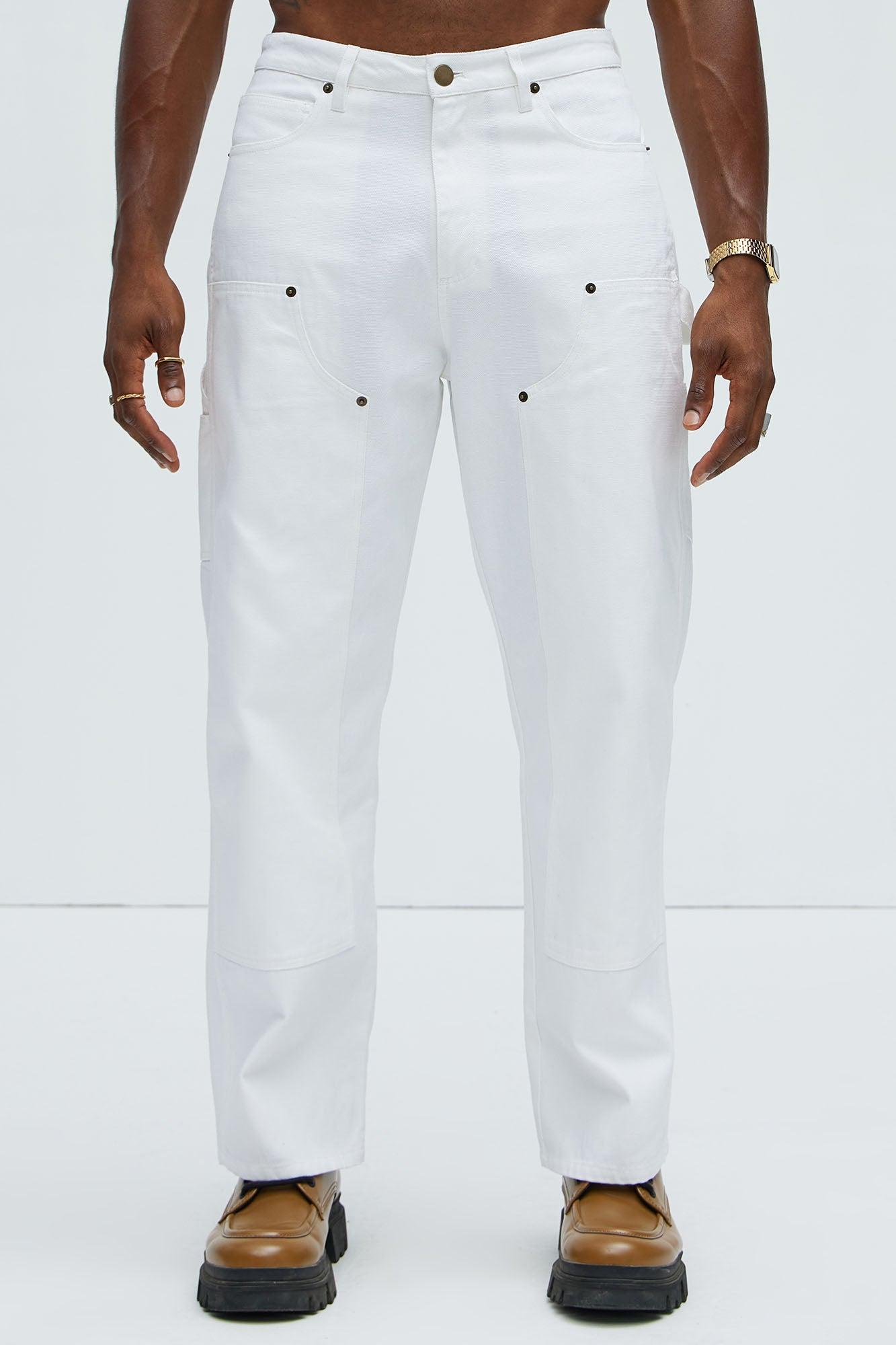 Alexander Double Knee Straight Utility Canvas Pants - White Product Image