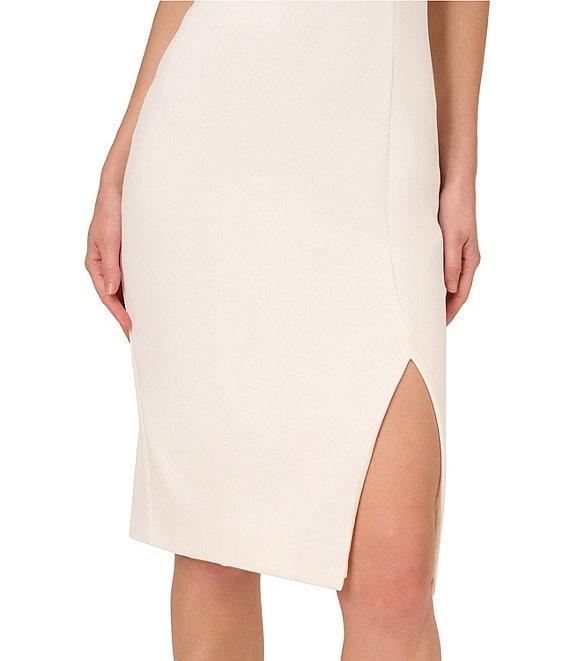 Adrianna Papell Crepe One Shoulder Puff Sleeve Rosette Front Slit Sheath Dress Product Image
