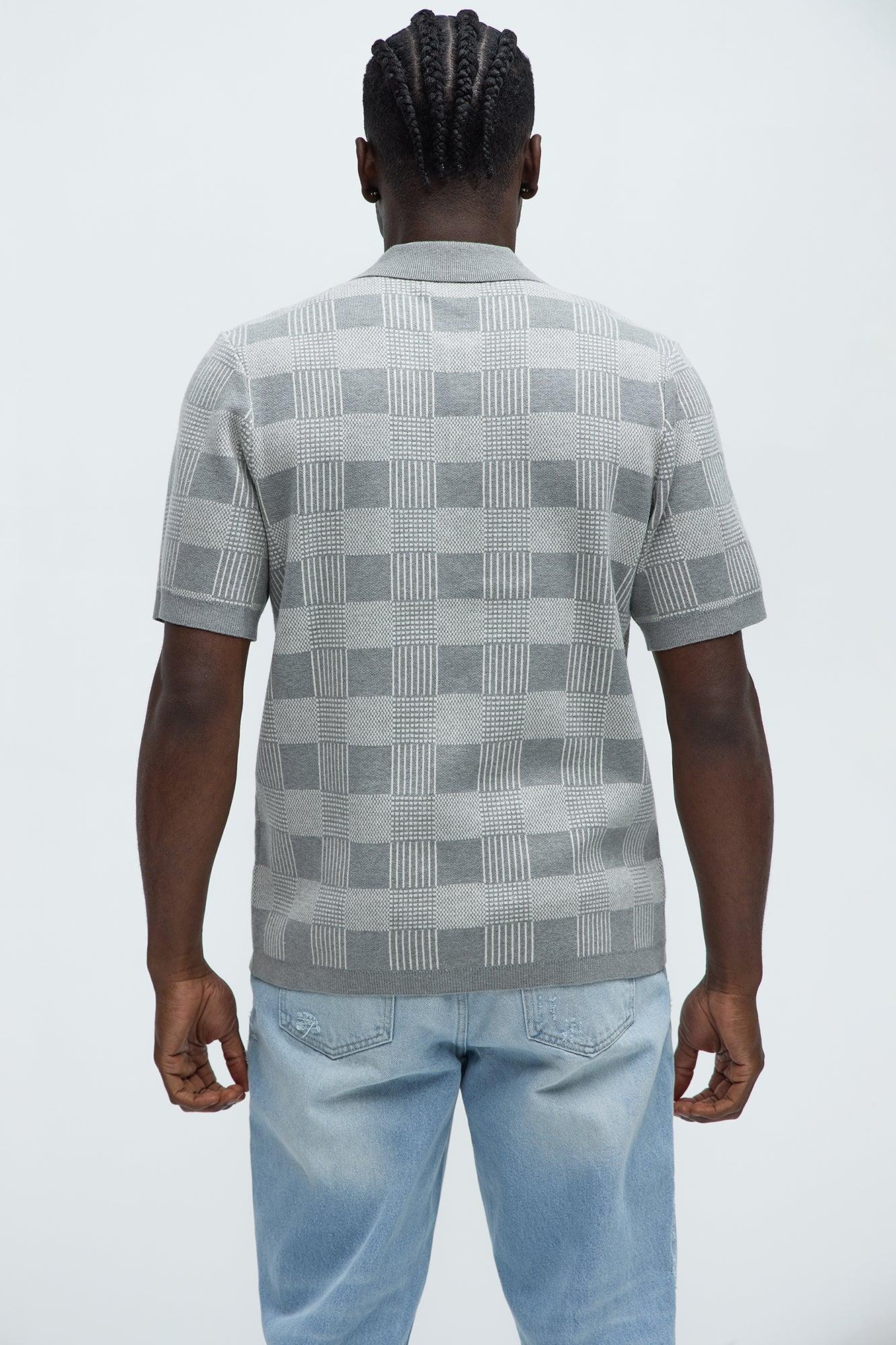 Cailan Checkered Button Down Sweater Polo - Grey Product Image