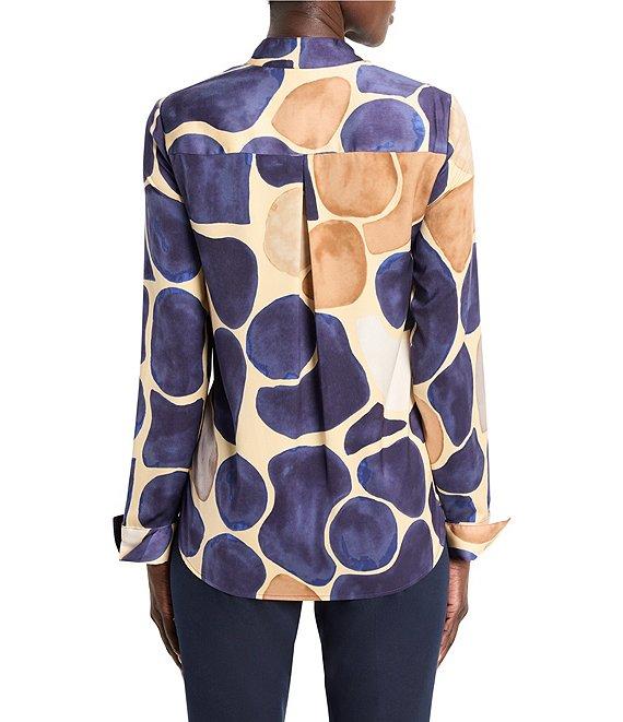 NIC + ZOE Playful Pebble Woven Banded Collar Long Sleeve Button Front Shirt Product Image