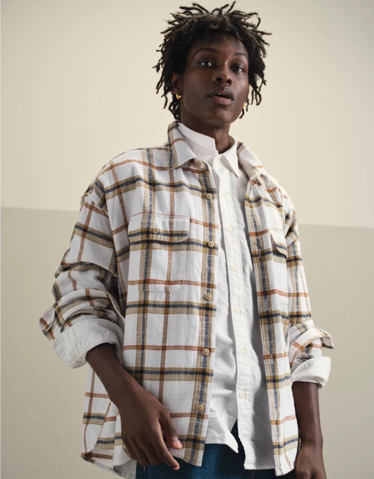 AE Boxy Flannel Shirt Product Image