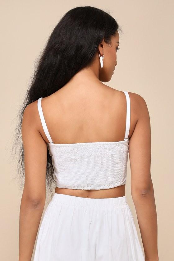 Daytime Perfection White Cotton Pleated Cropped Sleeveless Top Product Image