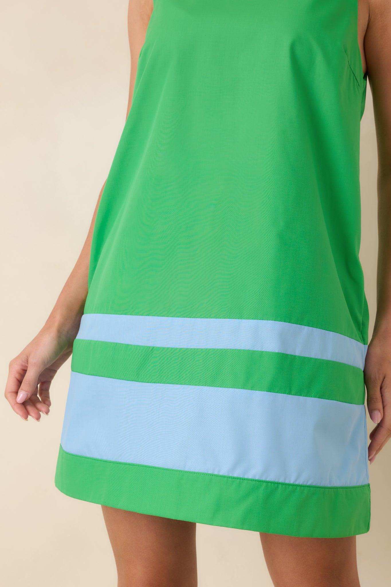 Up to Something Green & Light Blue Contrast Tie-Back Sleeveless Mini Dress L / Green Product Image