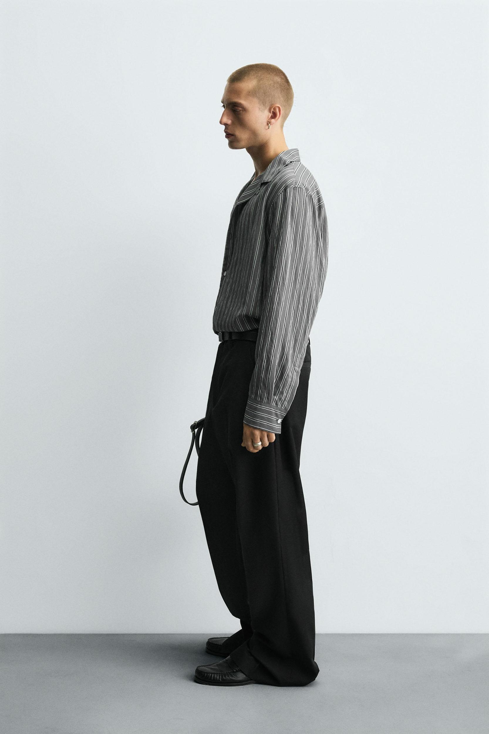 FLOWY SHIRT WITH WRINKLED STRIPE EFFECT Product Image