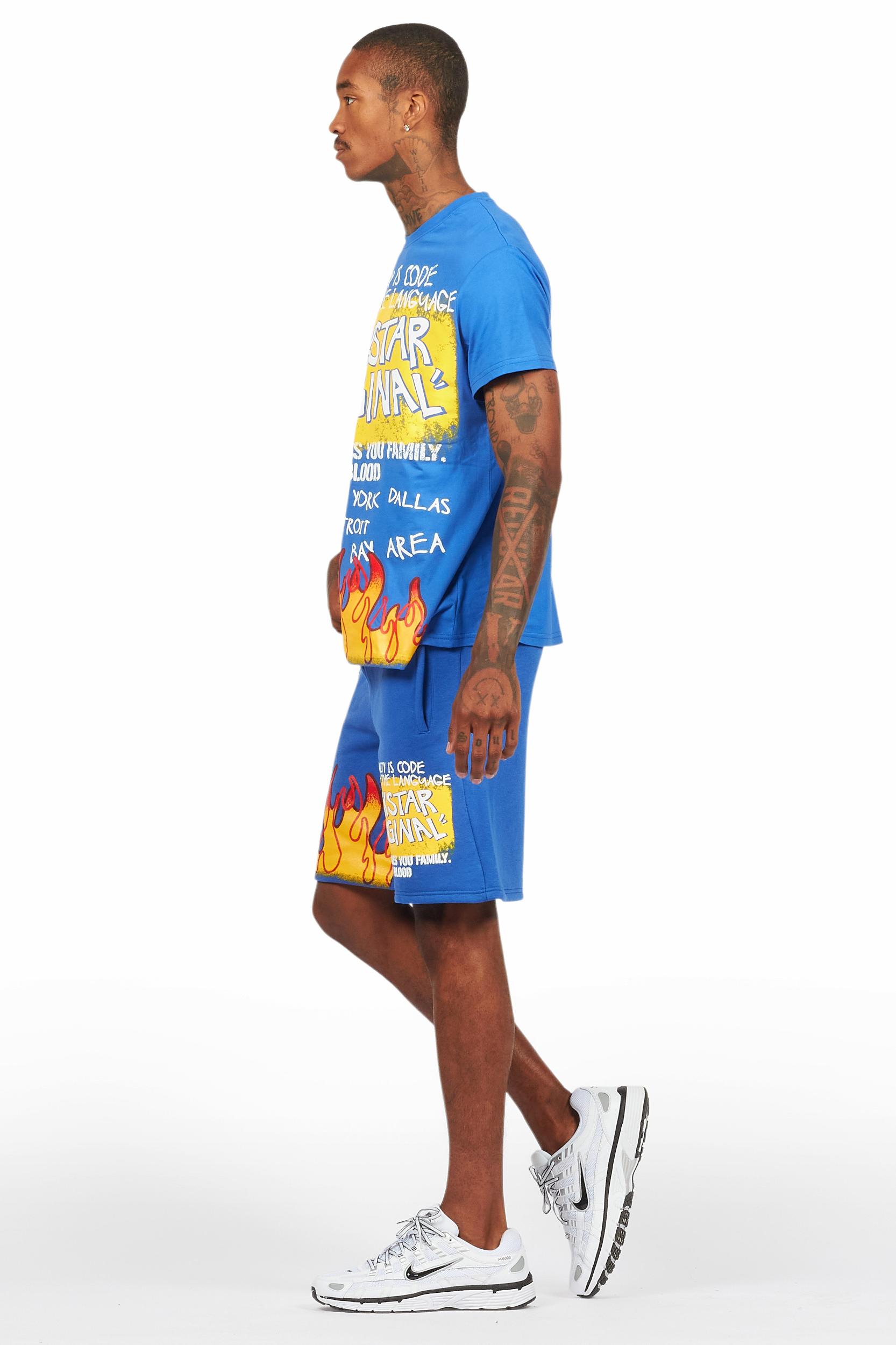 Beno Royal Blue Graphic T-Shirt Short Set Male Product Image