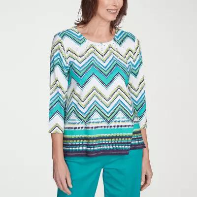 Alfred Dunner Nantucket Womens Crew Neck 3/4 Sleeve T-Shirt Product Image