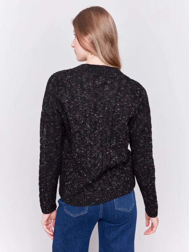 Speckled Yarn Cable Knit Sweater - Black Product Image