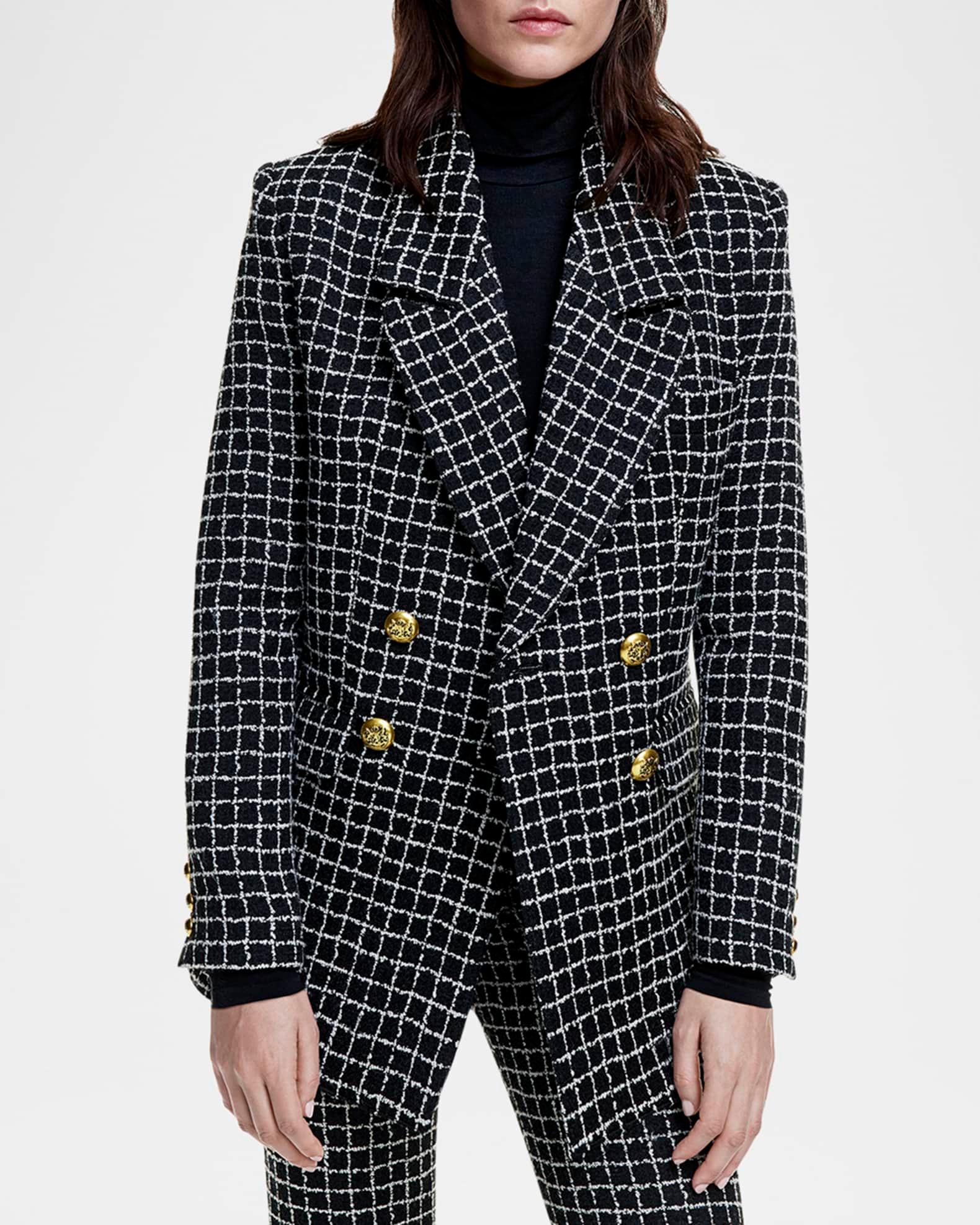 Grid Tweed Oversized Double-Breasted Blazer Product Image