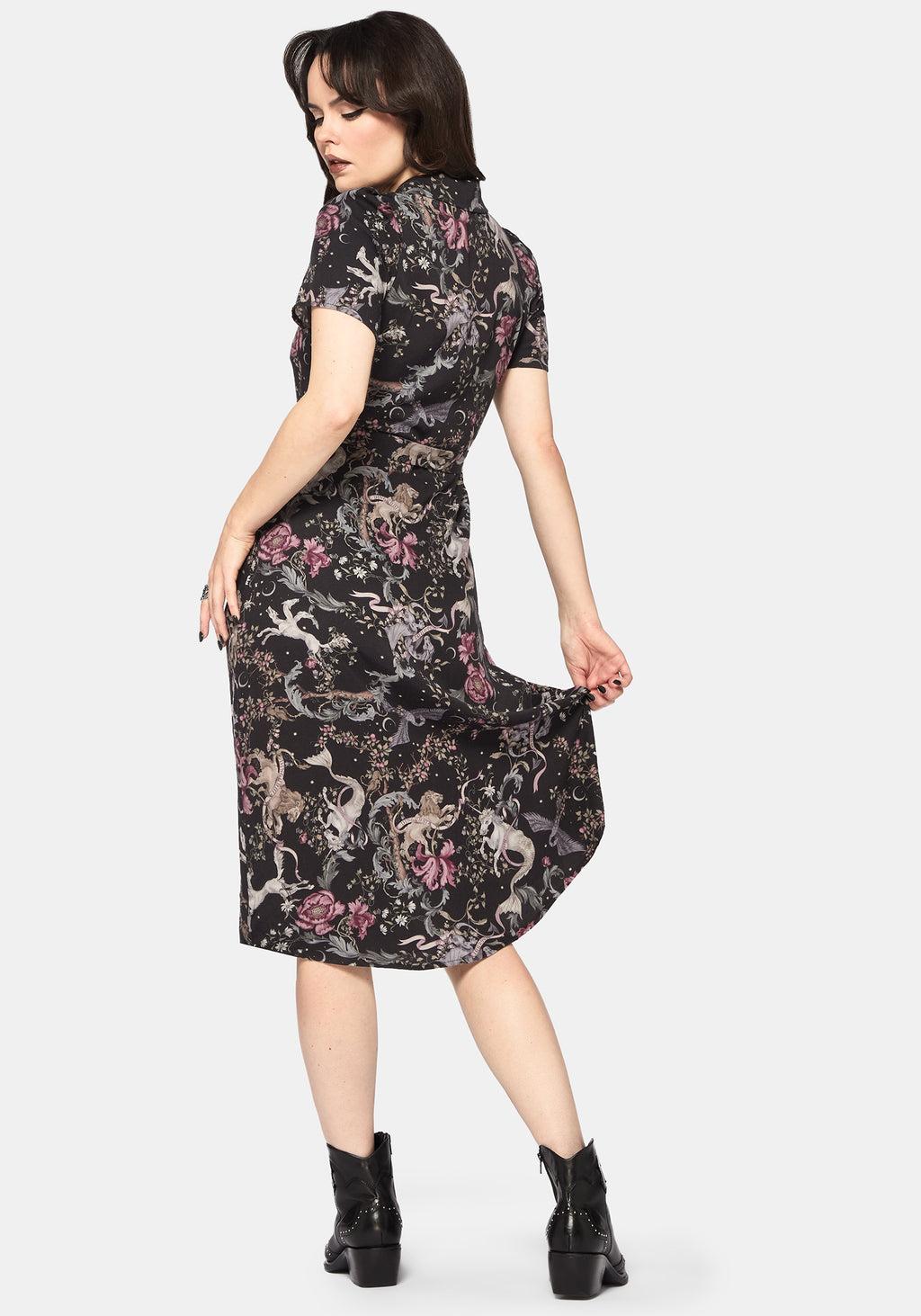 Merunicorn Enchanted Forest Print Puff Sleeve Midi Dress Product Image