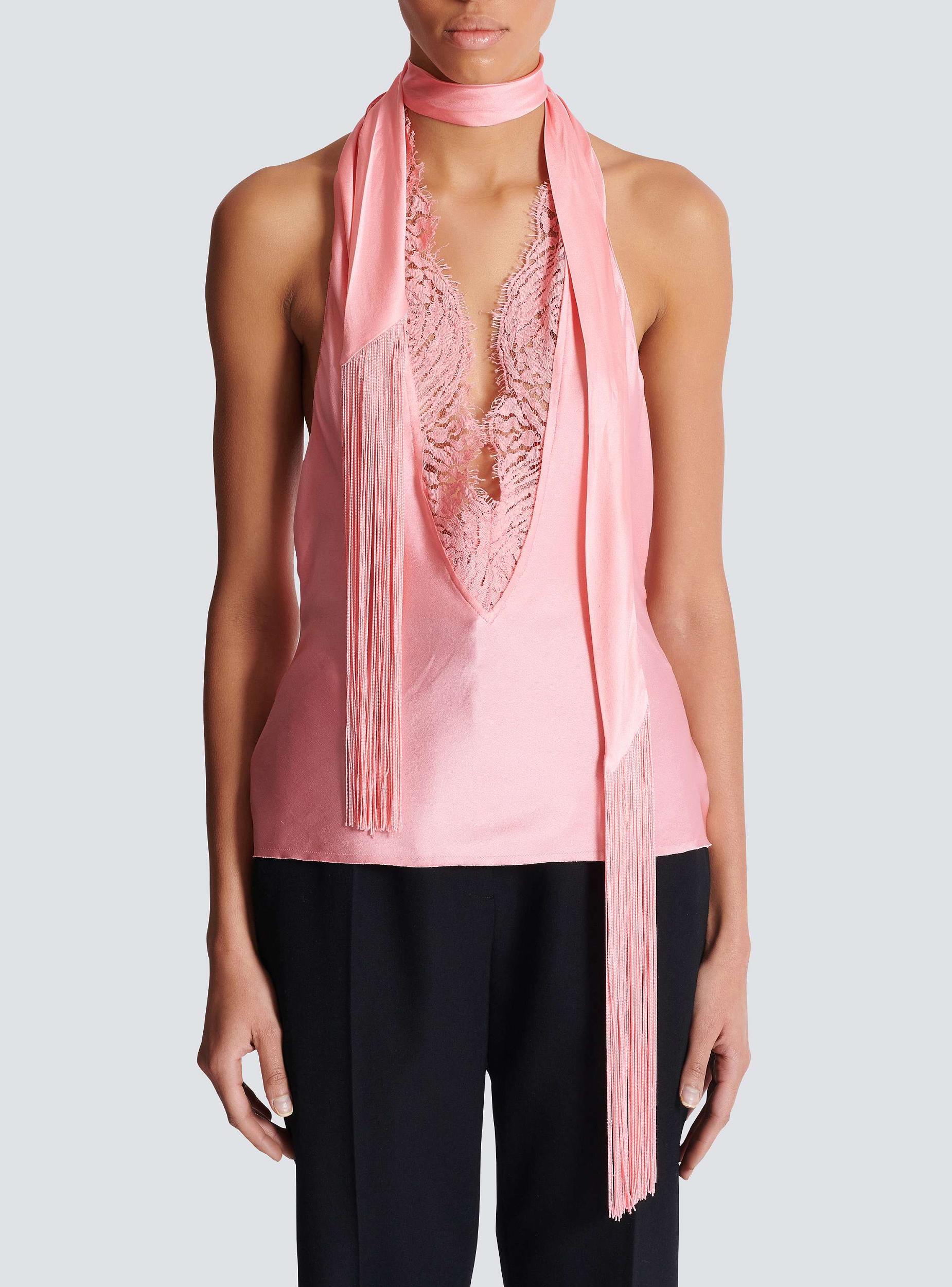 Backless fringed satin top Product Image