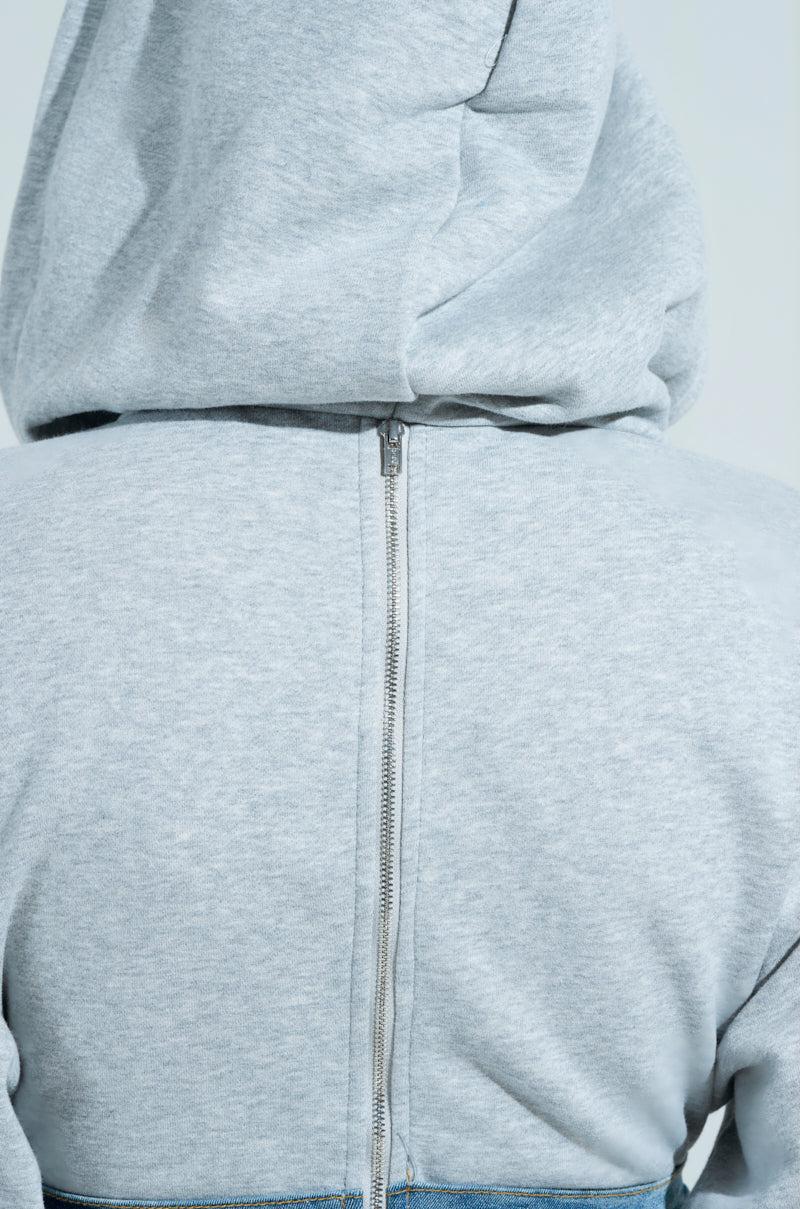 DENIM ON DENIM LAYERED MAXI DRESS WITH HOOD Product Image