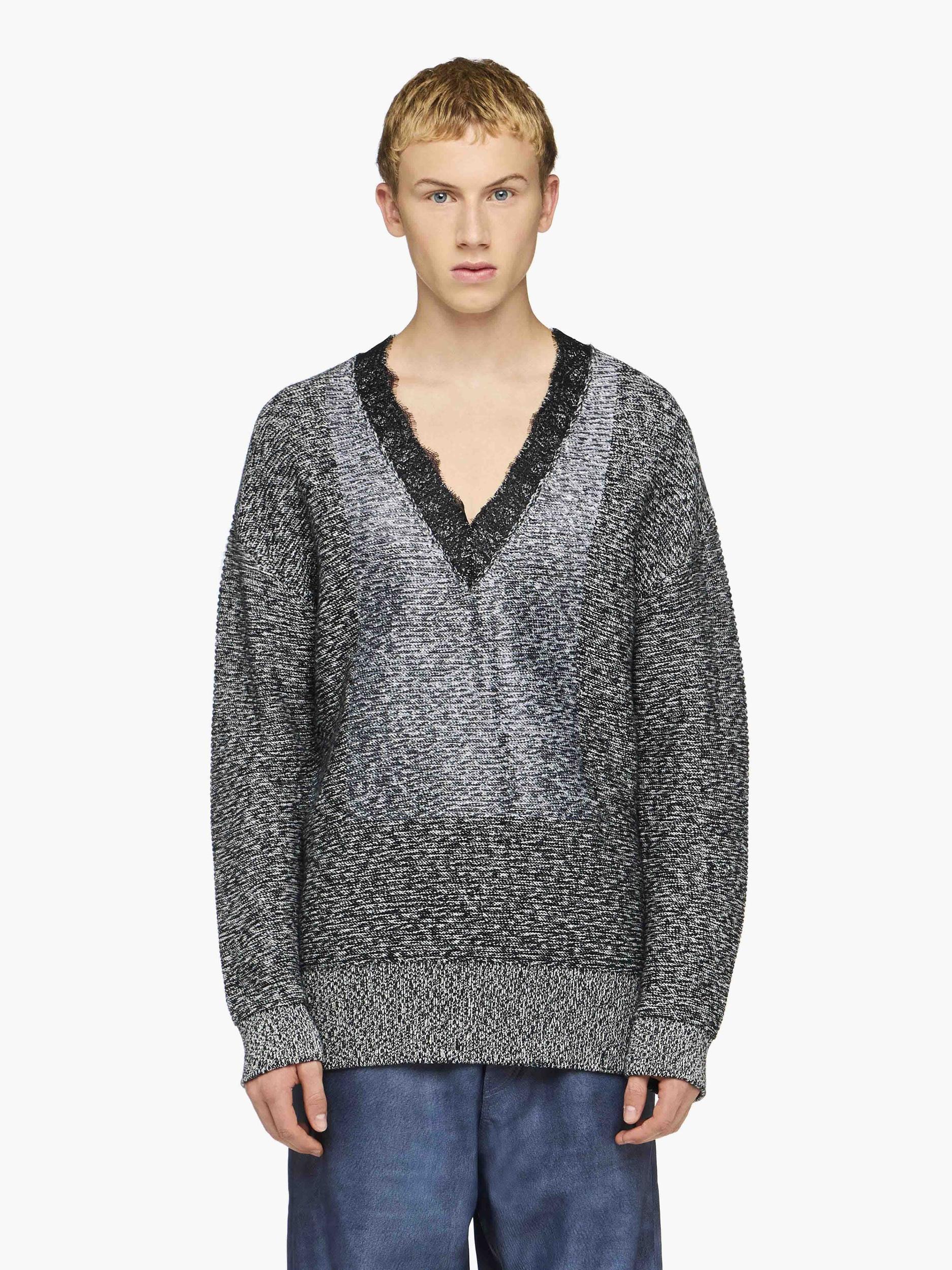 V-NECK LACE TRIM SWEATER Product Image