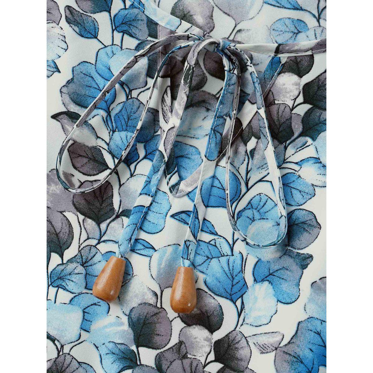 Plus Size Petal Print Layered Sleeve Pockets Midi Dress Mediumblue Women Notched collar Short sleeve Curvy BloomChic 12/L Product Image