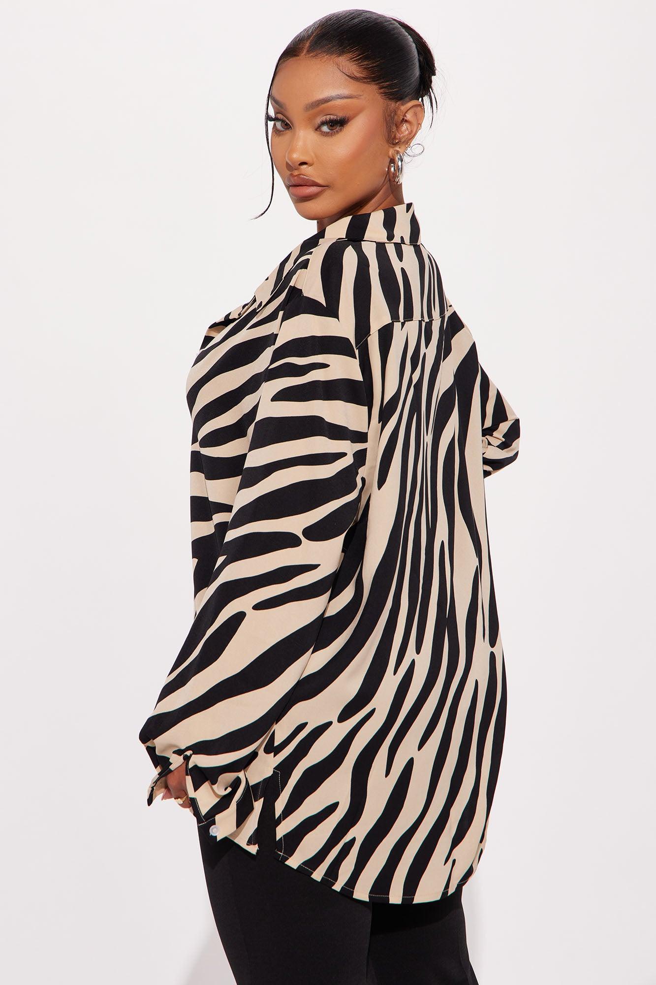 Zebra Fusion Satin Shirt - Ivory/combo Female Product Image
