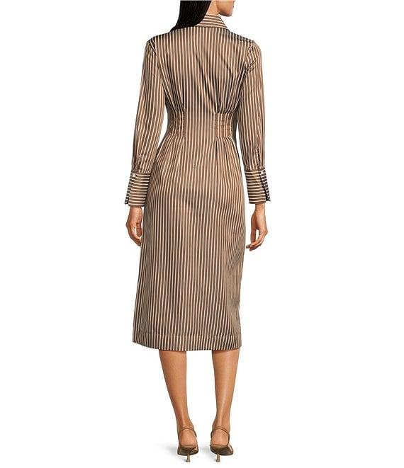 J.McLaughlin Whit Stripe Print Point Collar Long Sleeve Shirt Dress Product Image