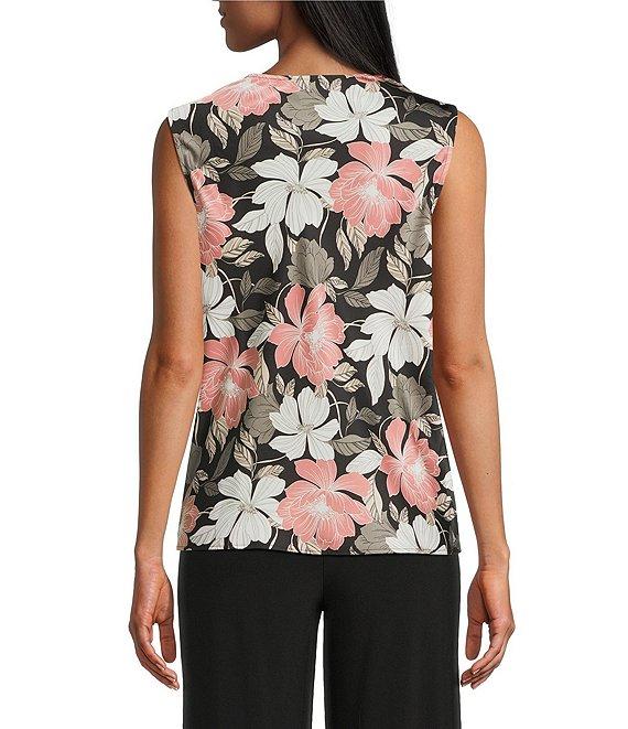 Kasper Floral Satin Drape Neck Sleeveless Top Product Image