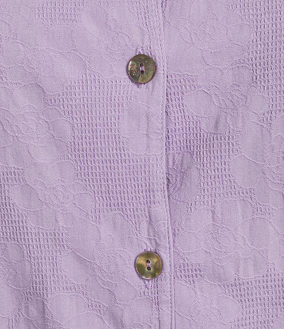 Bryn Walker Plus Size Jacquard Floral Textured Notch Collar 3/4 Sleeve Oversized Button Front Shirt Product Image