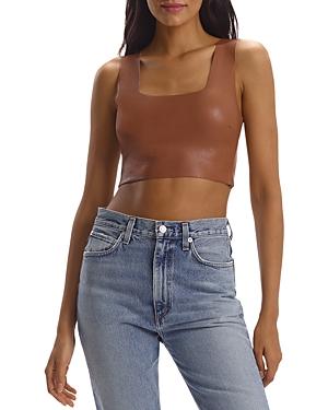 Womens Squareneck Faux Leather Crop Top Product Image