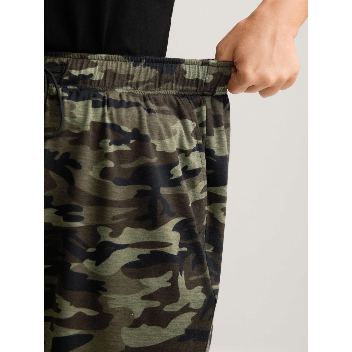 Plus Size Camouflage Print Drawstring Straight-Leg Shorts Women ArmyGreen Casual Drawstring Straight Leg Everyday-Casual Shorts BloomChic 14-16/1X Product Image