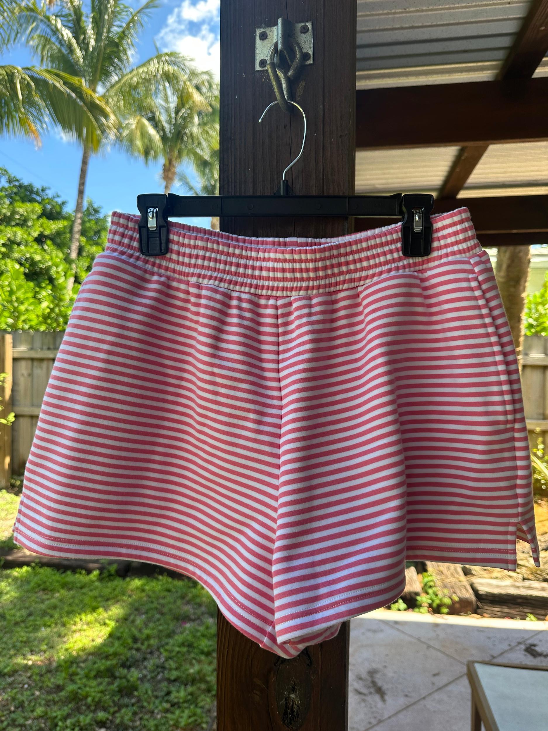 Dark Pink and White Big Striped Shorts Product Image