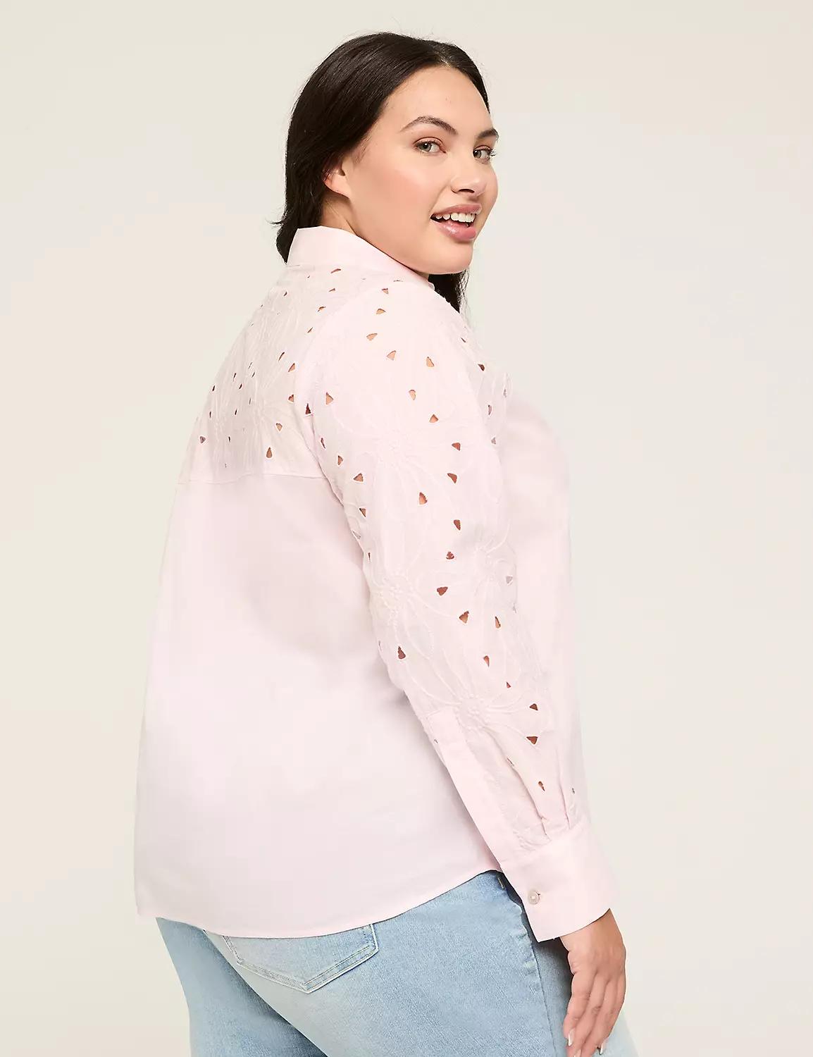 Relaxed Eyelet-Sleeve Button-Down Top Product Image