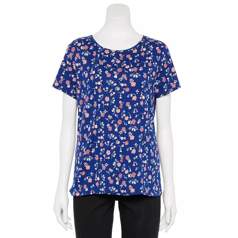 Women's Croft & Barrow® Essential Crewneck Tee, Size: Small, White Rust Floral Tile Product Image