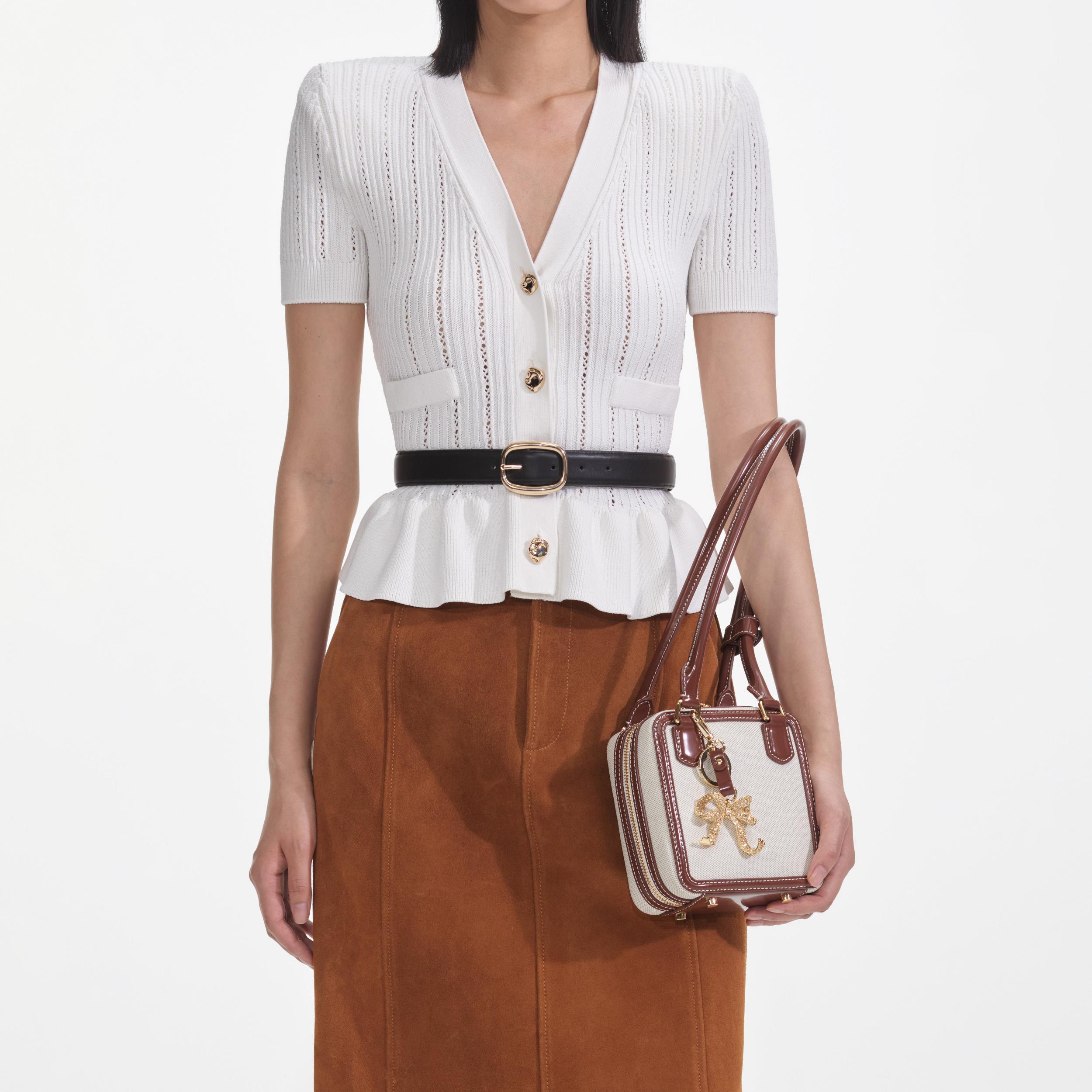 White Peplum Knit Top Product Image