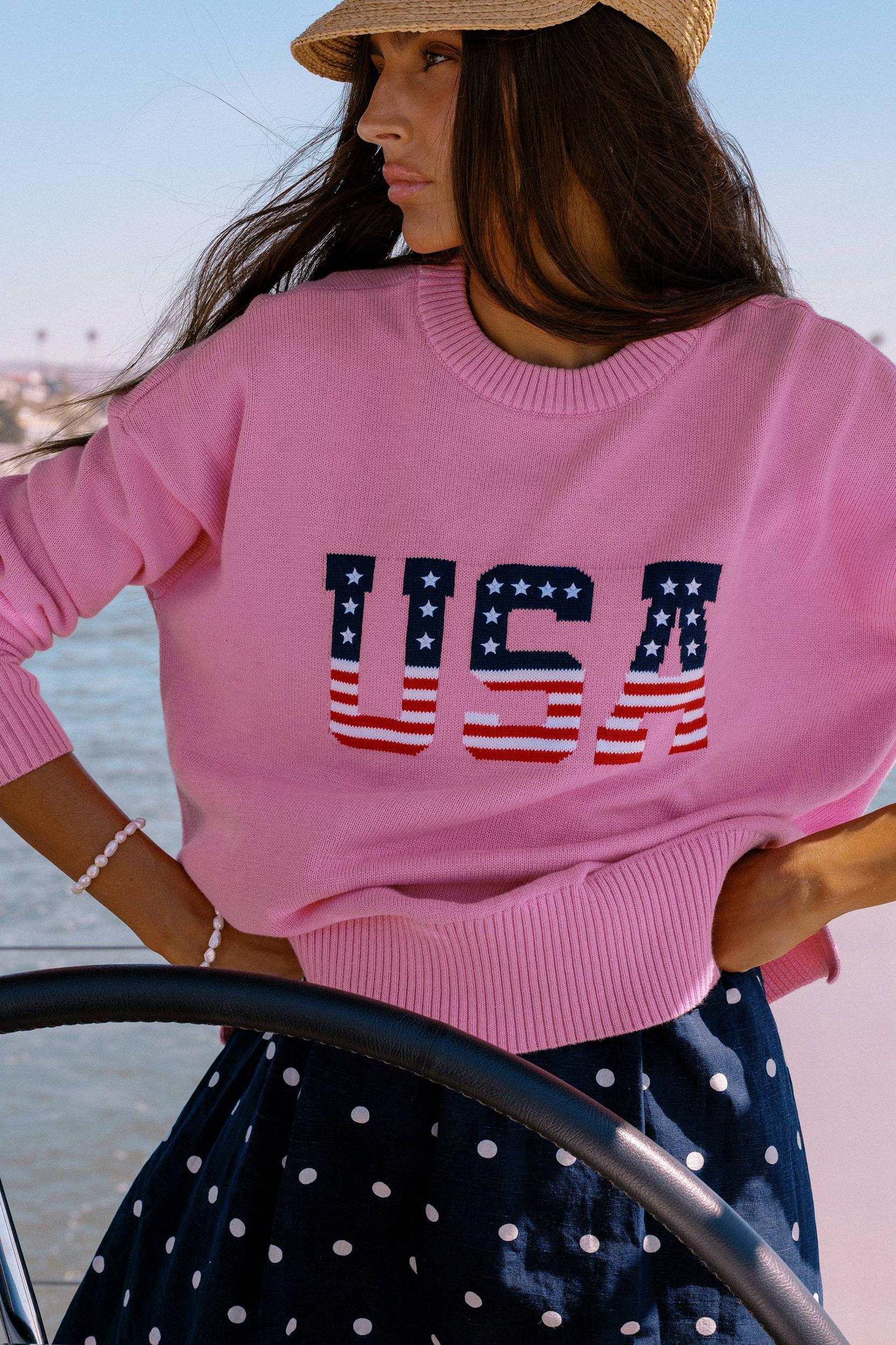 Callie Sweater Prism Pink Americana Product Image