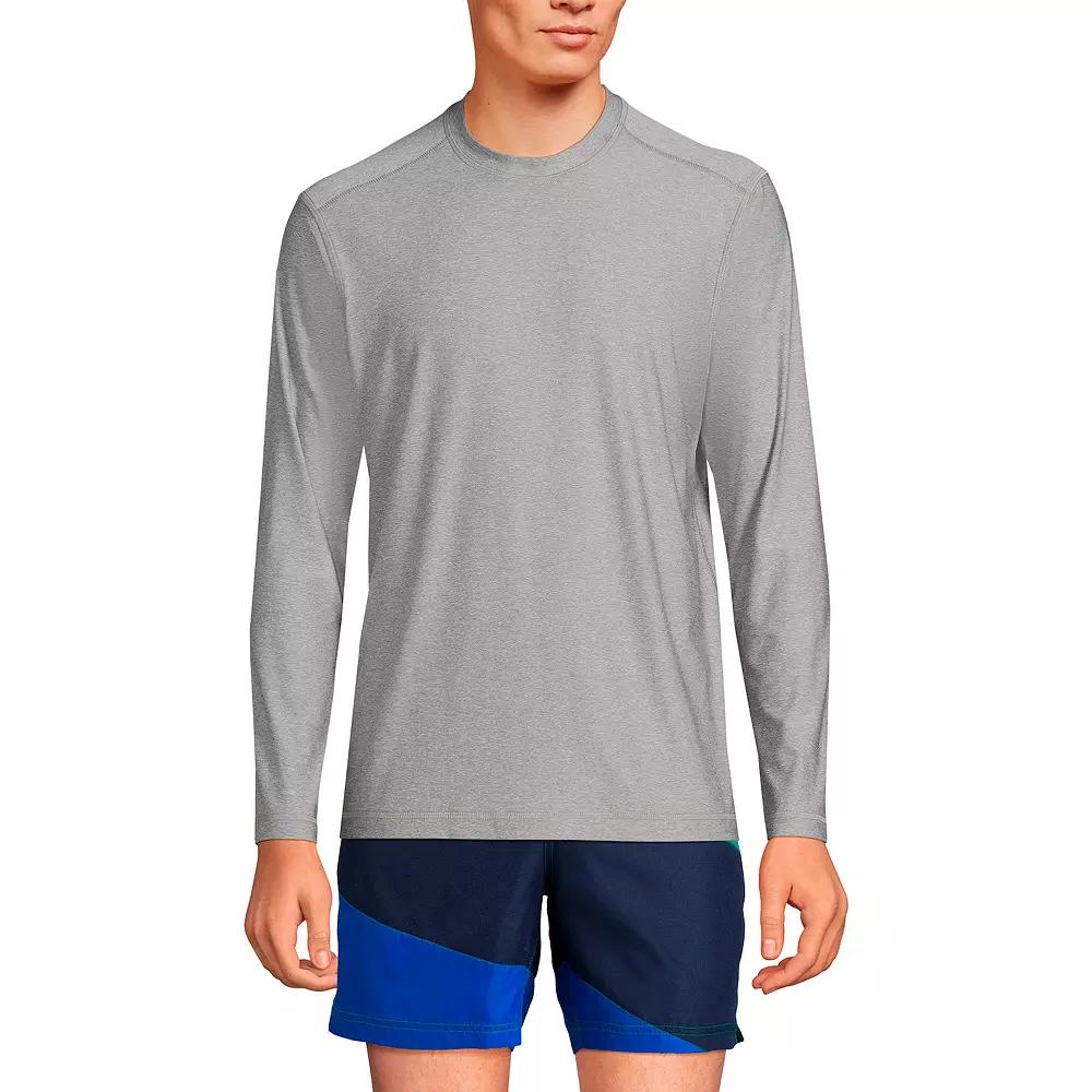 Mens Lands End Long Sleeve UPF 50 Swim Tee Tea Leaf Grey Product Image
