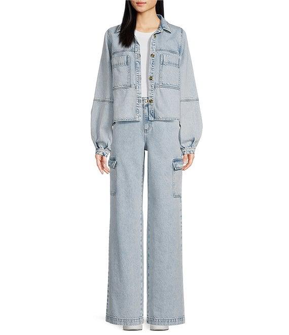 Every Acid Wash Point Collar Chest Pocket Denim Jacket Product Image