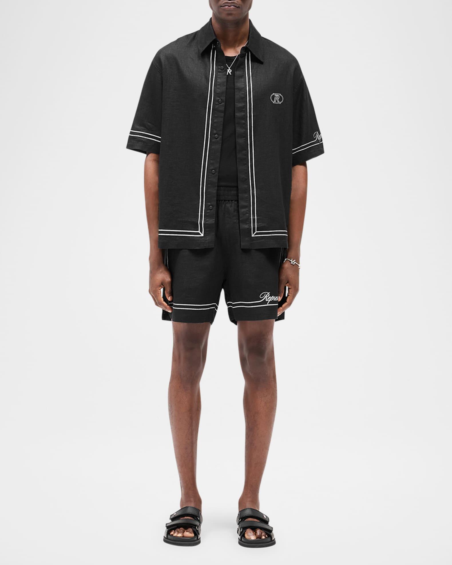 Men's Border Cotton Short-Sleeve Shirt Product Image