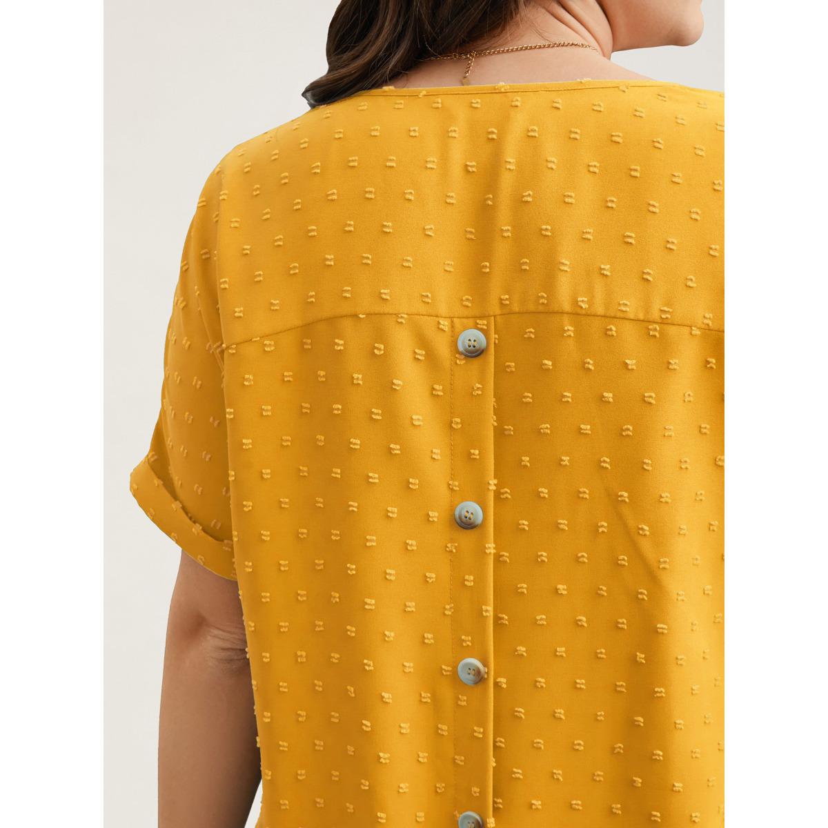 Plus Size Turmeric Back-Button Textured V-Neck Shirt Women Timeless Short sleeve V-neck Elegant Blouses BloomChic 30/6X Product Image