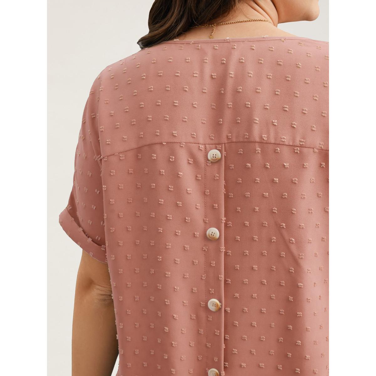 Plus Size Crepe Back-Button Textured V-Neck Shirt Women Timeless Short sleeve V-neck Elegant Blouses BloomChic 18-20/2X Product Image