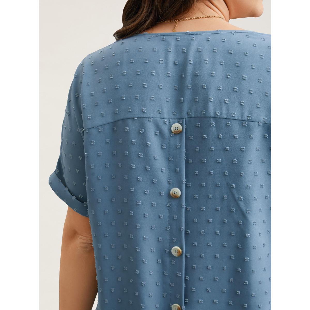 Plus Size Stone Back-Button Textured V-Neck Shirt Women Timeless Short sleeve V-neck Elegant Blouses BloomChic 12/L Product Image