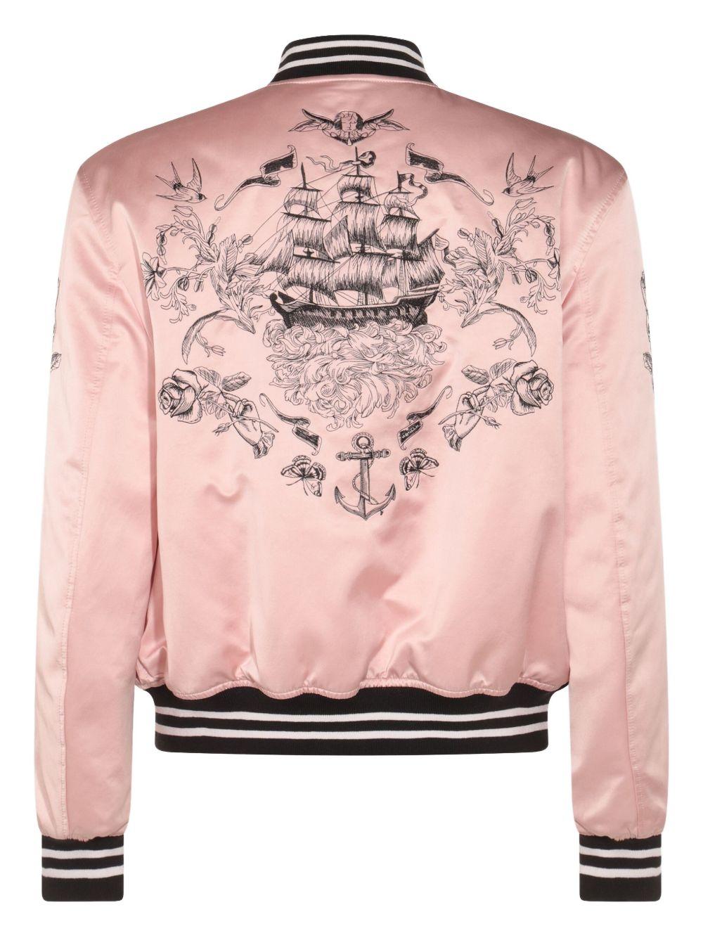 rose-embroidery satin bomber jacket Product Image