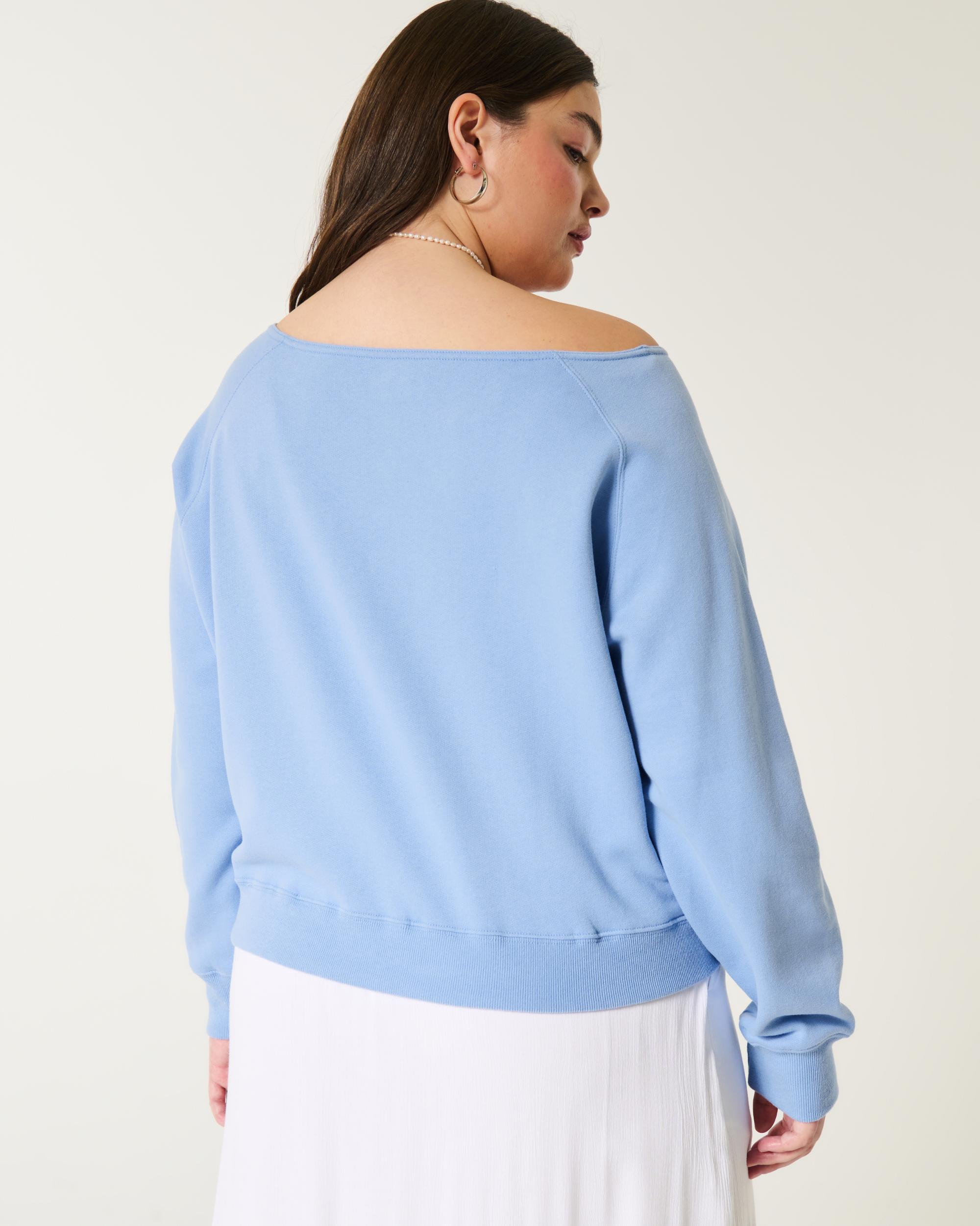 Easy Off-the-Shoulder California Graphic Crew Sweatshirt Product Image