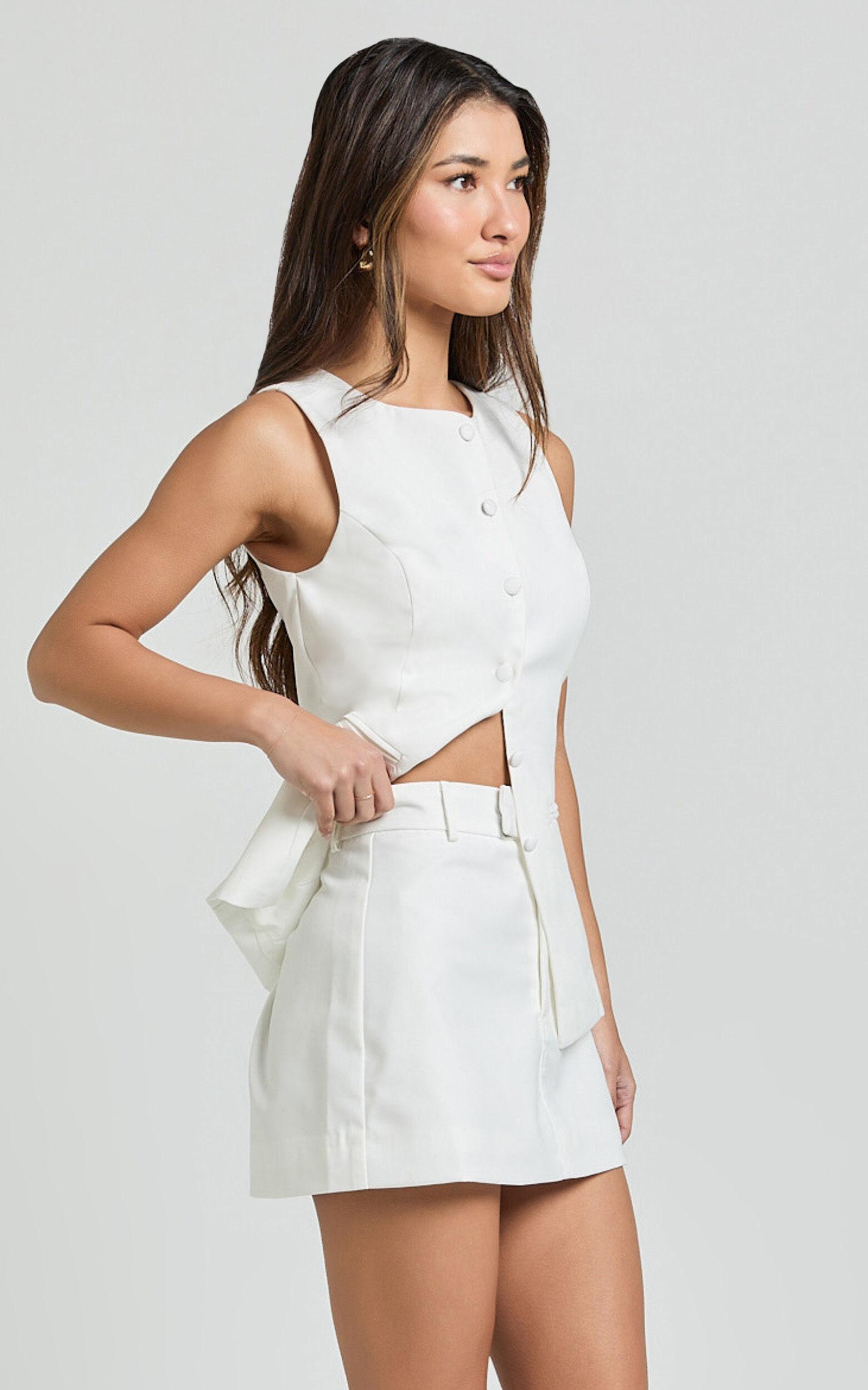 Desi Mini Skirt - Tailored Mid Waisted Skirt in Warm White Product Image