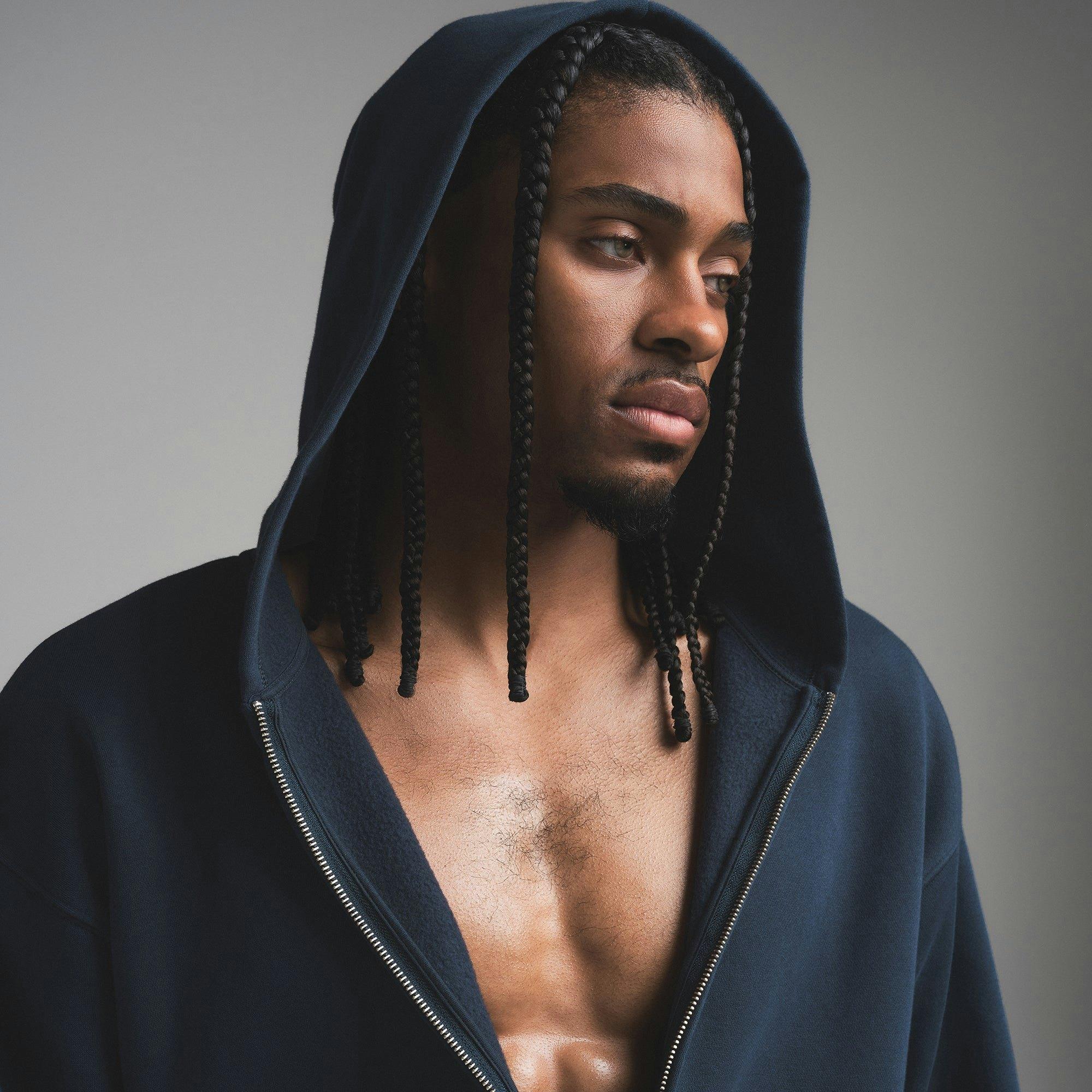 FLEECE LOUNGE MENS RELAXED ZIP UP HOODIE | NAVY Product Image