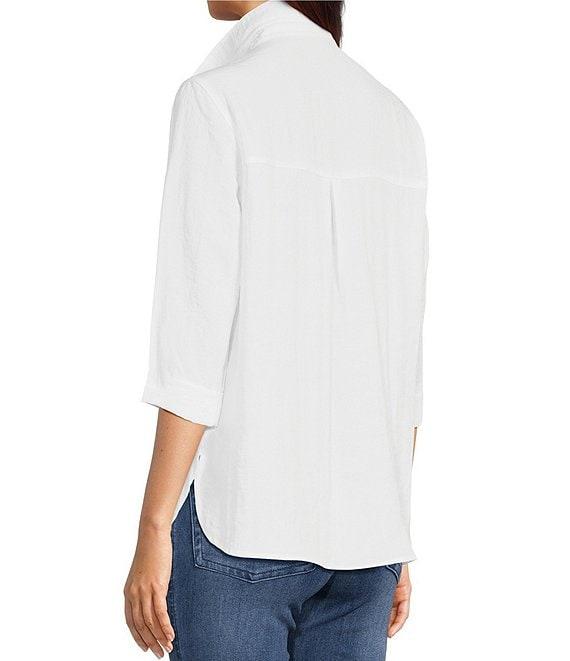 John Mark Solid Woven 3/4 Sleeve Wire Collared Button Front Patch Pocket Camp Shirt Product Image