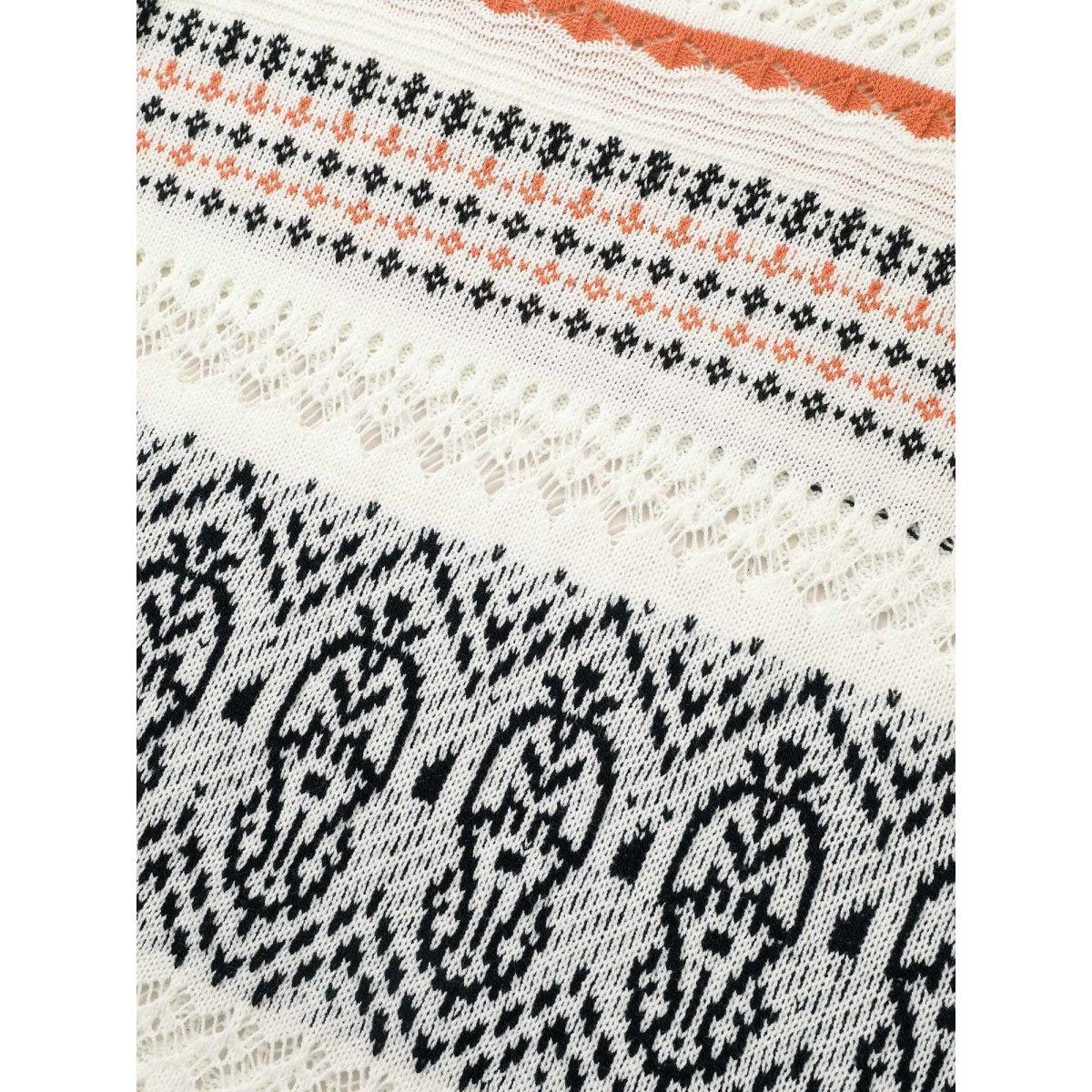 Plus Size Jacquard Hollow Out Drop Shoulder Pullover White Women Casual Long Sleeve Round Neck Everyday Pullovers BloomChic 14-16/1X Product Image