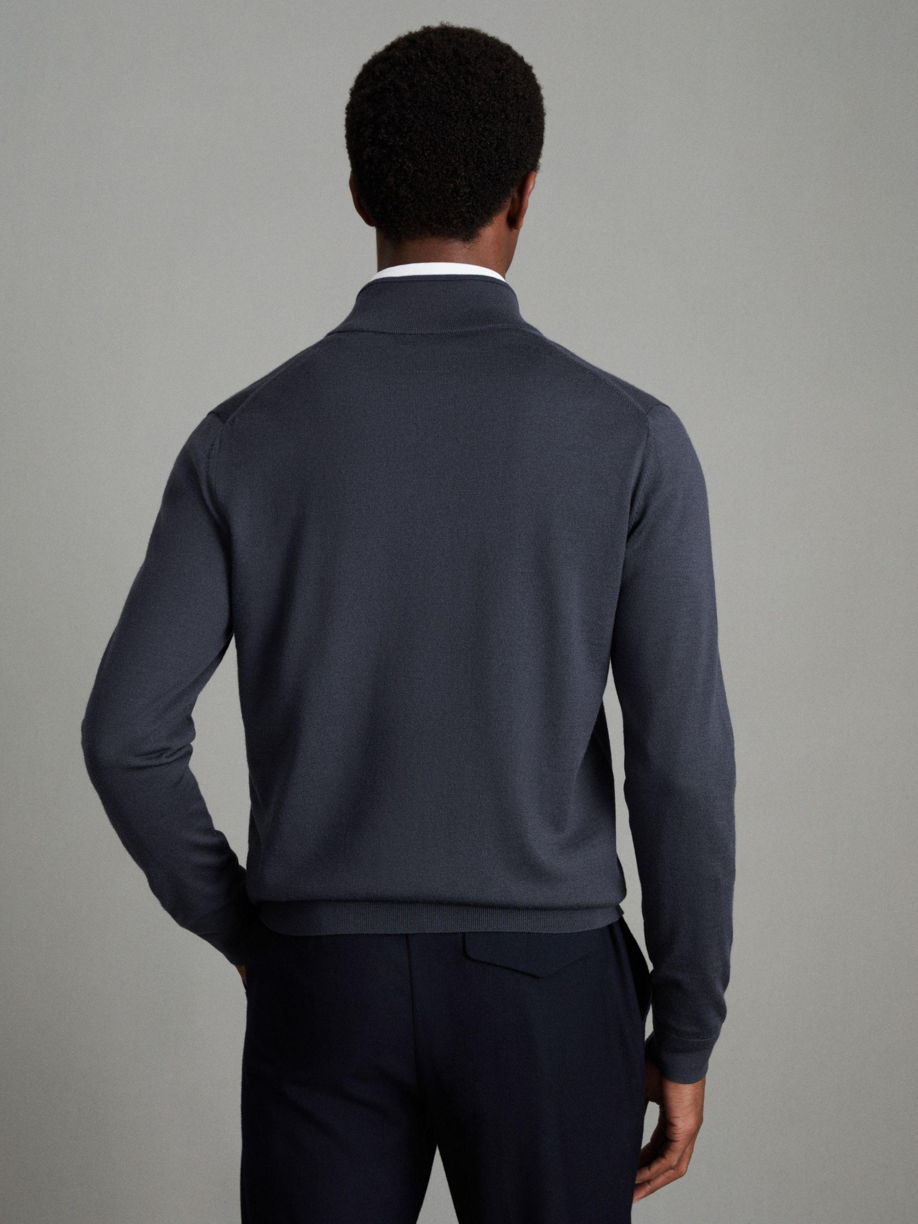 Merino Wool Funnel-Neck Cardigan in Blue Smoke Product Image